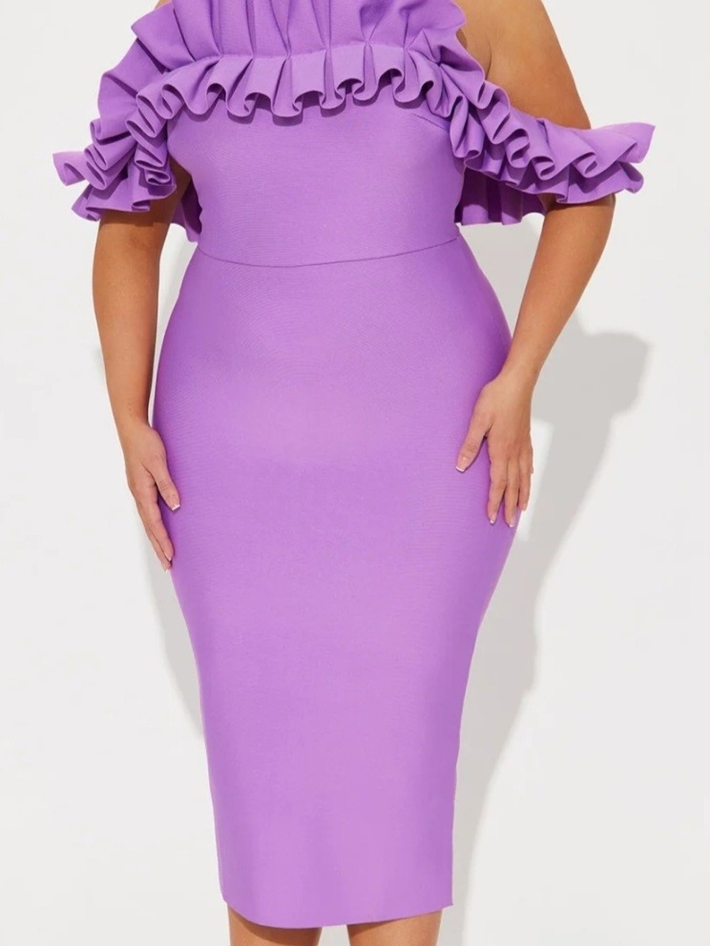 Purple One-Shoulder Ruffle Midi Dress